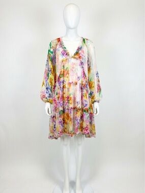 Johnny Was Fiona Silk Mini Dress • Multi Floral • XS • Retail $445